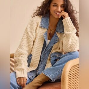 New Altar’d State Cable Denim Knit Women’s XL Blank Cream Coat Jacket Button